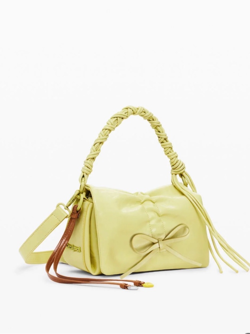 New Desigual Yellow Chartreuse Bow Handbag Purse - Picture 3 of 7
